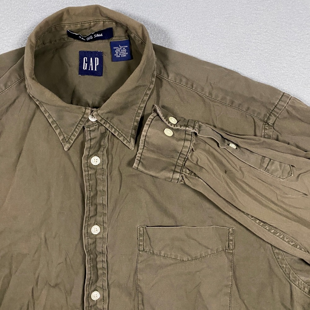 Vintage Gap The Big Shirt Button Down Mens Large Brown Long Sleeve Cotton Twill